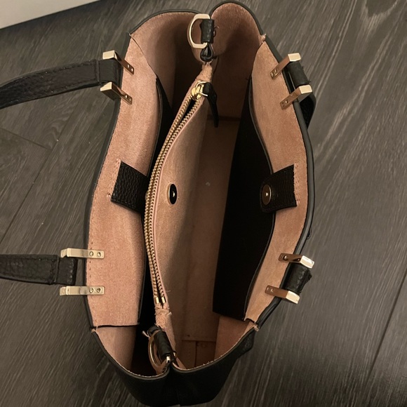 Beautiful black Kate Spade purse with gold detailing and pink suede interior. - Picture 2 of 2